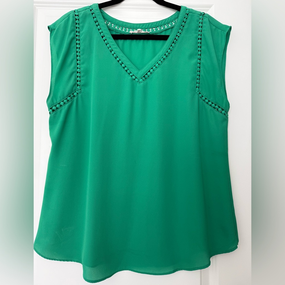 41 Hawthorn Green Sleeveless V-Neck Blouse with Braided Trim